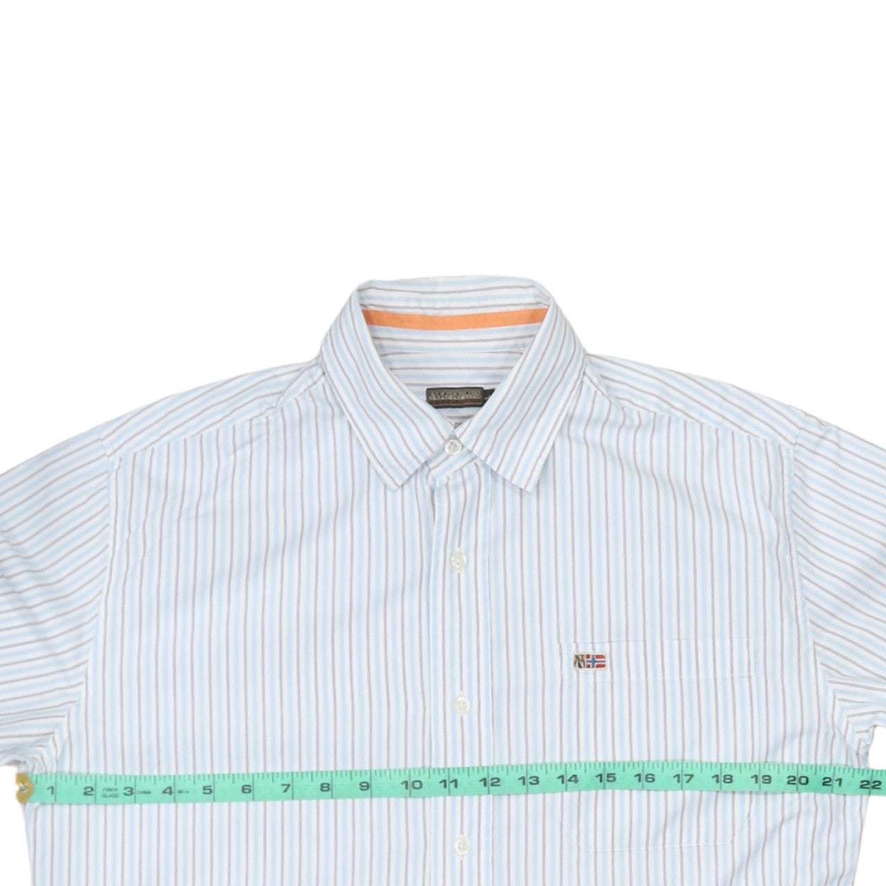 Napapijri Men Blue Striped Short Sleeve Button-Up Cotton Shirt L