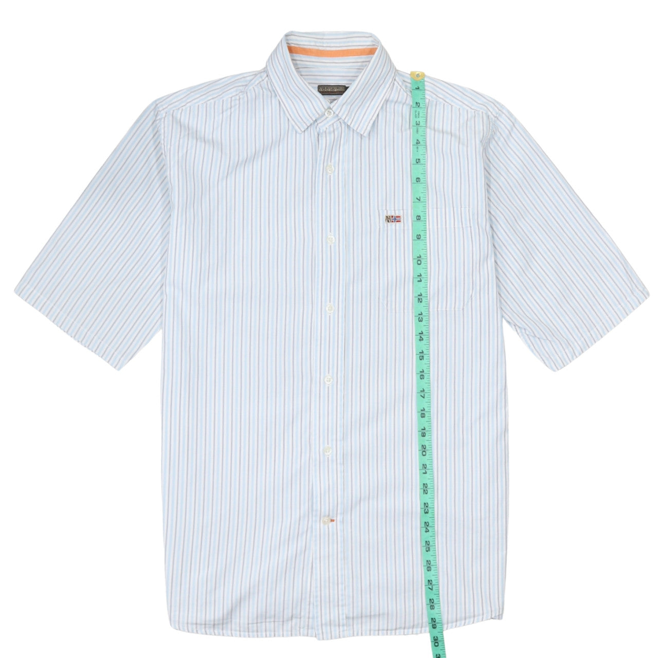 Napapijri Men Blue Striped Short Sleeve Button-Up Cotton Shirt L