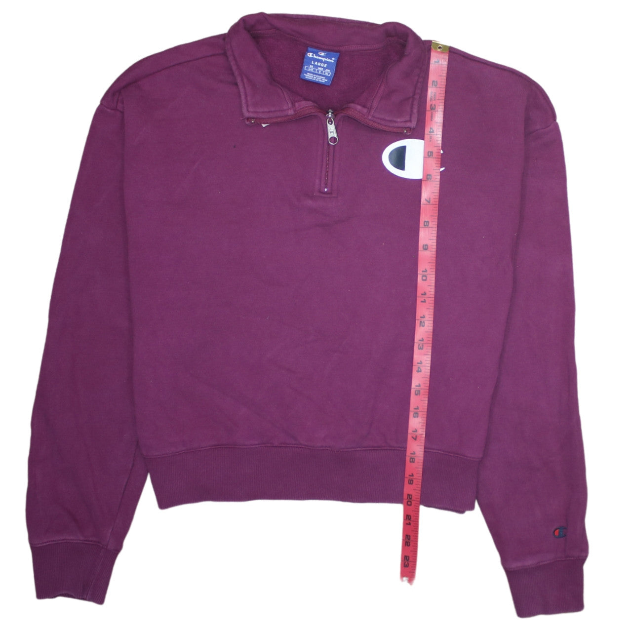 Champion Women’s Purple 1/4 Zip Pullover Sweatshirt Size L Cotton Logo