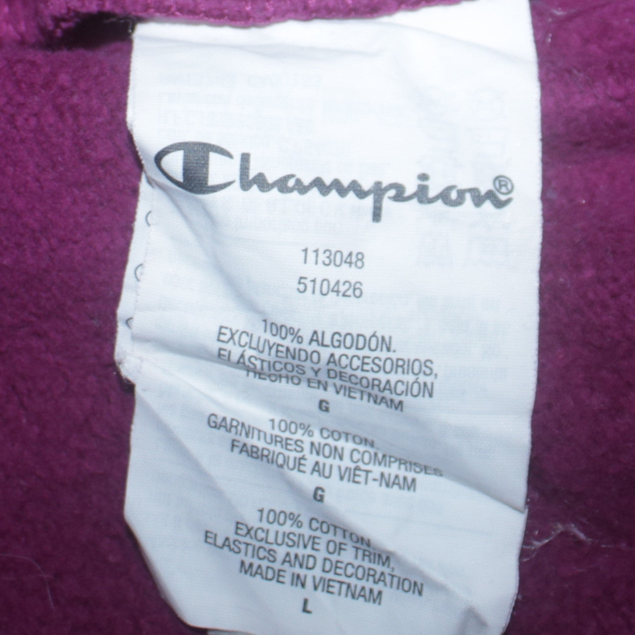 Champion Women’s Purple 1/4 Zip Pullover Sweatshirt Size L Cotton Logo