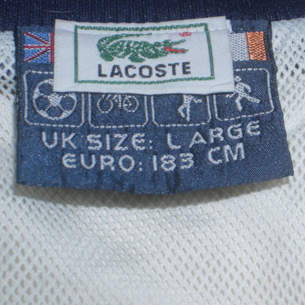 Lacoste Boys White & Navy Track Jacket Size L Full Zip Polyester Activewear