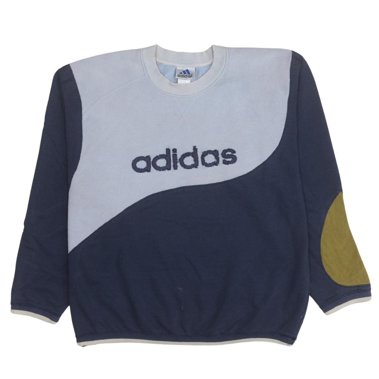 Adidas Mens Blue Colourblock Logo Sweatshirt Size L Vintage Pullover