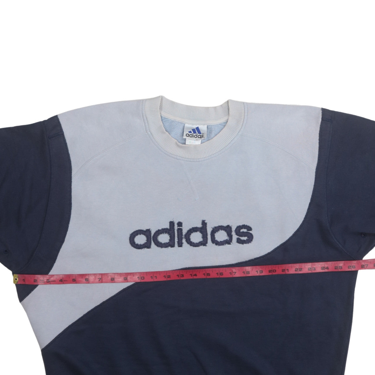 Adidas Mens Blue Colourblock Logo Sweatshirt Size L Vintage Pullover
