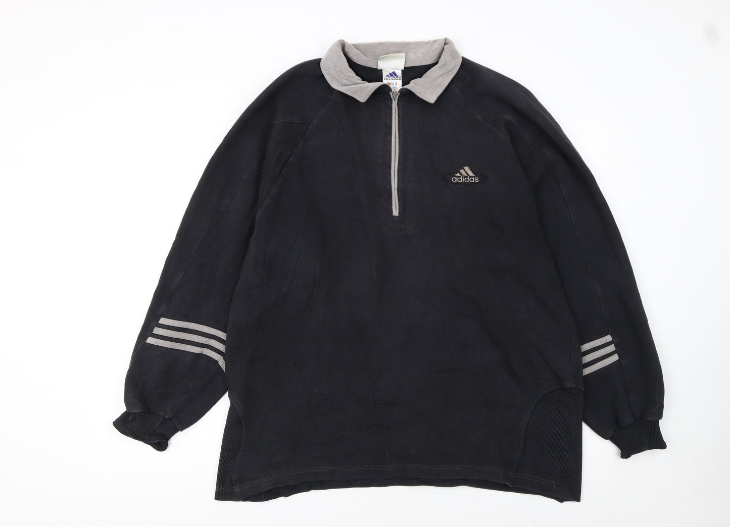 Adidas Mens Black M Henley 1/4 Zip Sweatshirt Vintage Sportswear