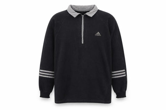 Adidas Mens Black M Henley 1/4 Zip Sweatshirt Vintage Sportswear