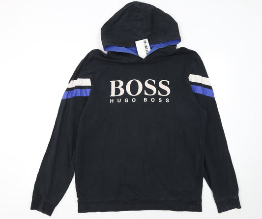 Hugo Boss Men’s Black XL Pullover Hoodie with Logo & Stripe Detail