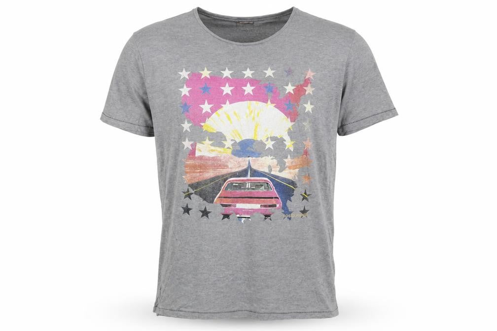 Hugo Boss Men Grey Retro Car Print Short Sleeve Cotton T-Shirt M