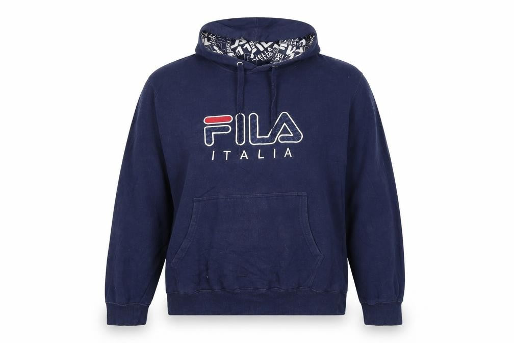 Fila Womens Navy Blue Pullover Hoodie L Cotton Blend Logo