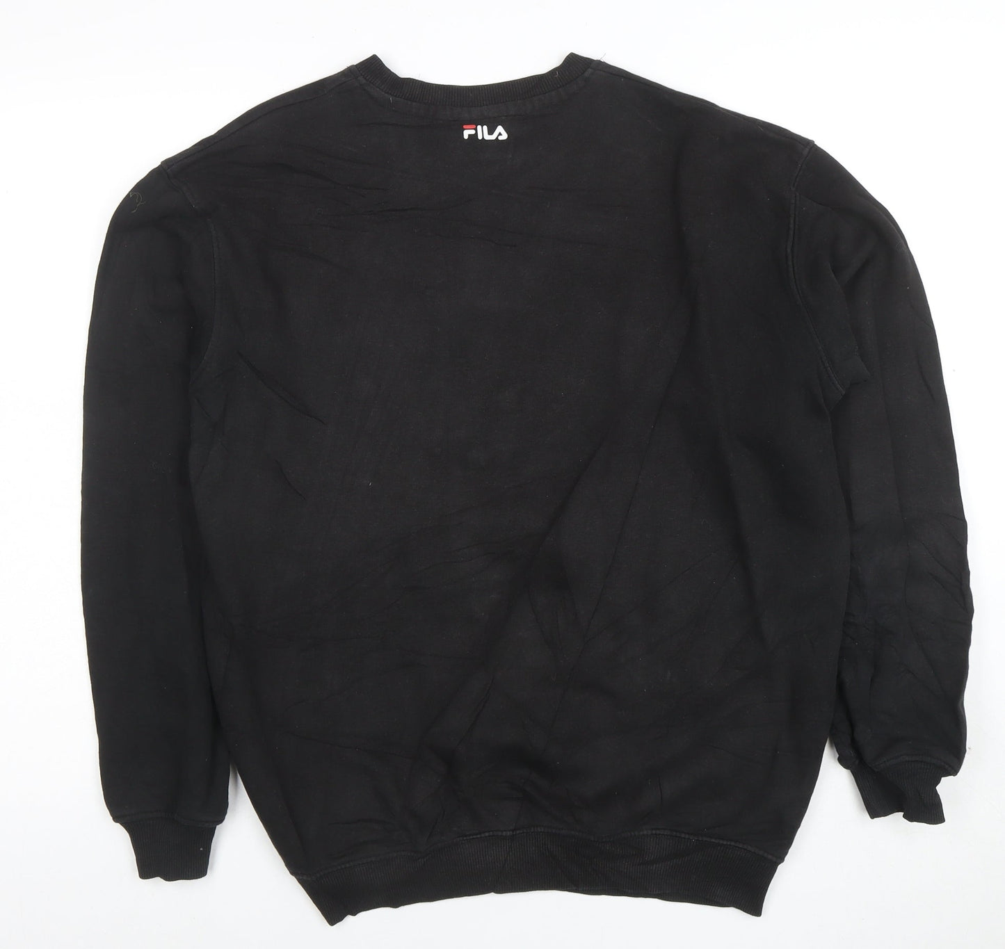 FILA Mens Black Small Pullover Sweatshirt Crew Neck Graphic Logo
