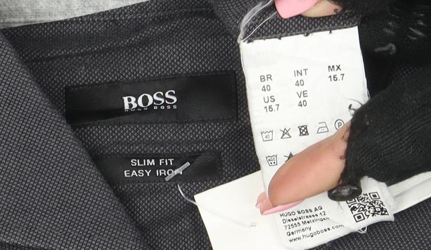 BOSS Men's Grey Slim Fit Long Sleeve Cotton Button-Up Shirt