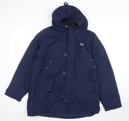 Additional front view of Umbro boys’ blue hooded parka coat 12 years nylon winter lined jacket