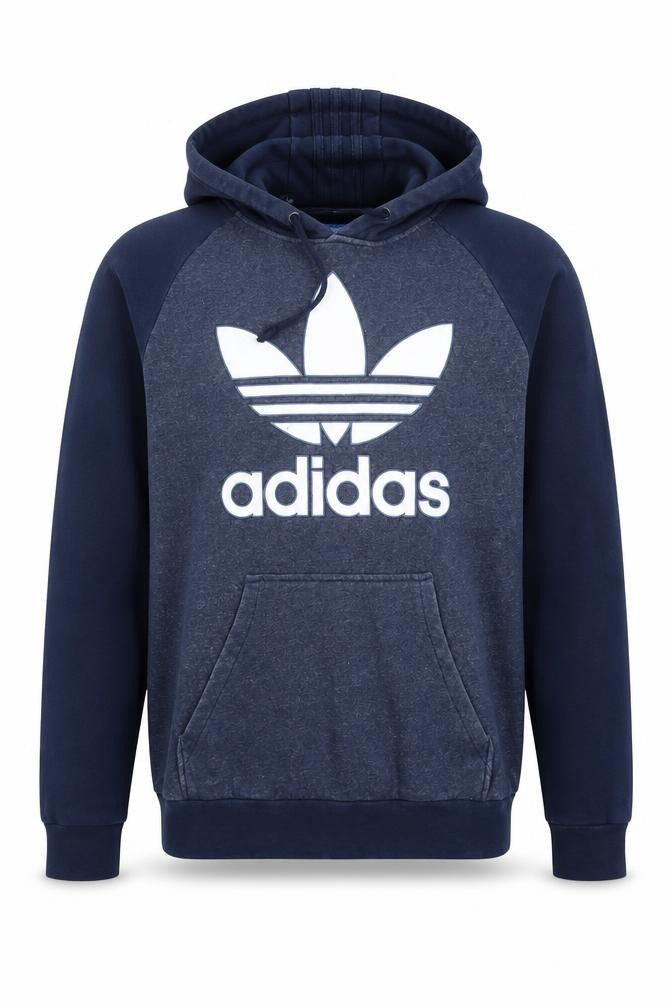 Adidas Mens Blue Pullover Hoodie Small Logo Fleece Sweatshirt
