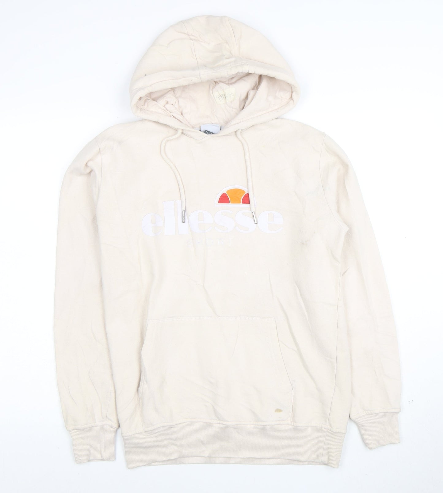 Ellesse Women Beige Pullover Hoodie UK 12 Logo Print Cotton Blend
