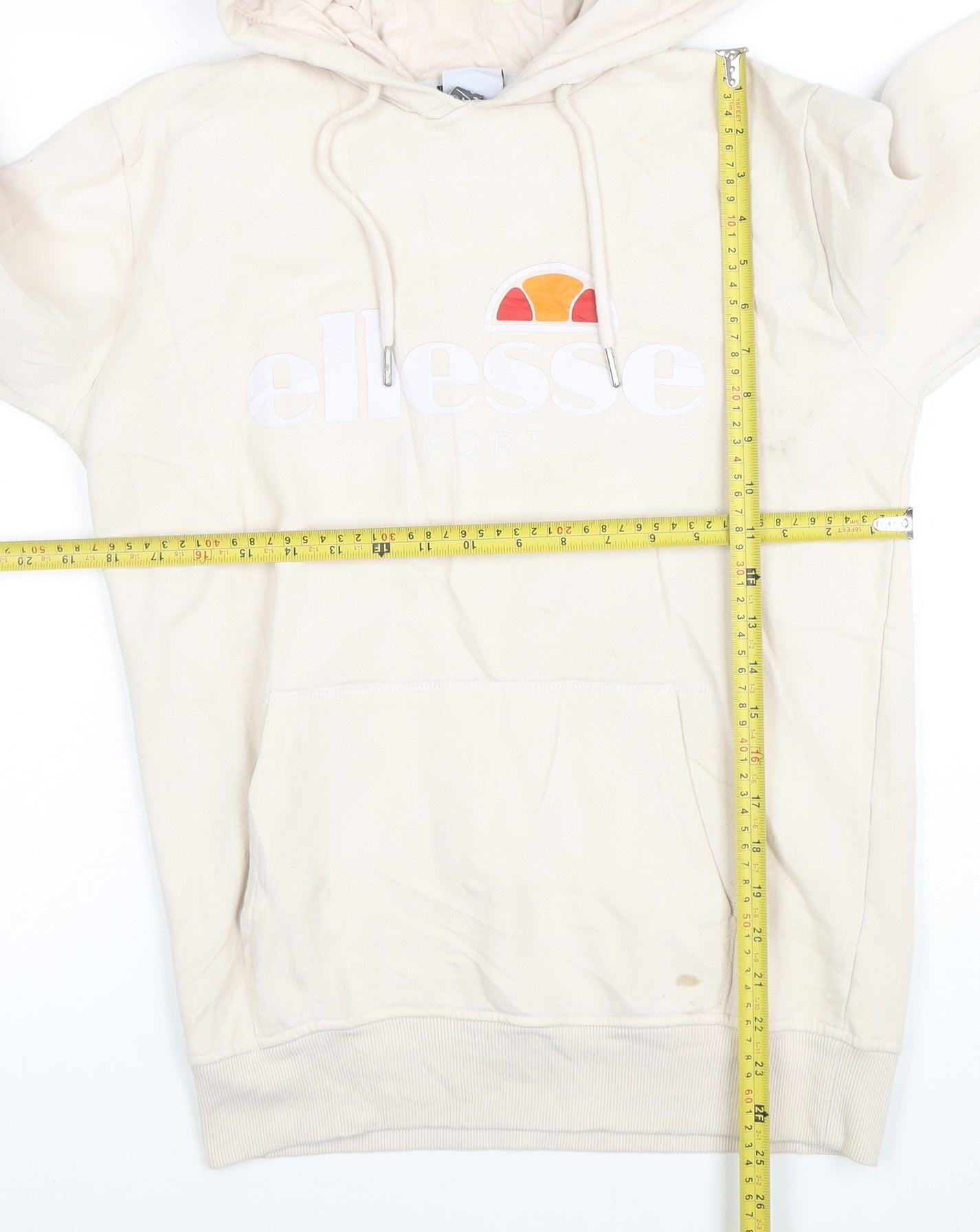 Ellesse Women Beige Pullover Hoodie UK 12 Logo Print Cotton Blend