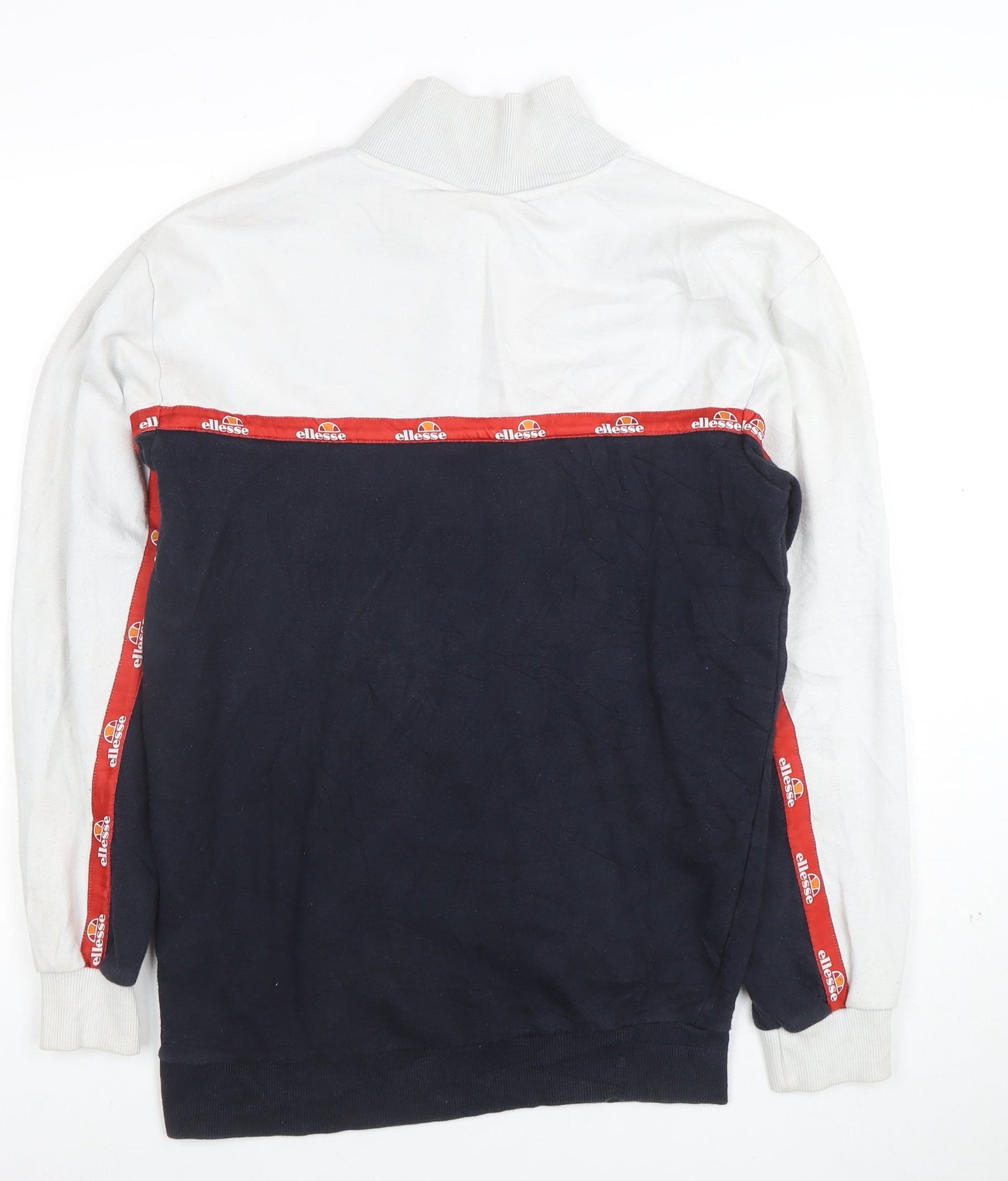 Ellesse Women White Navy 1/2 Zip Logo Sweatshirt UK 10 Cotton Blend