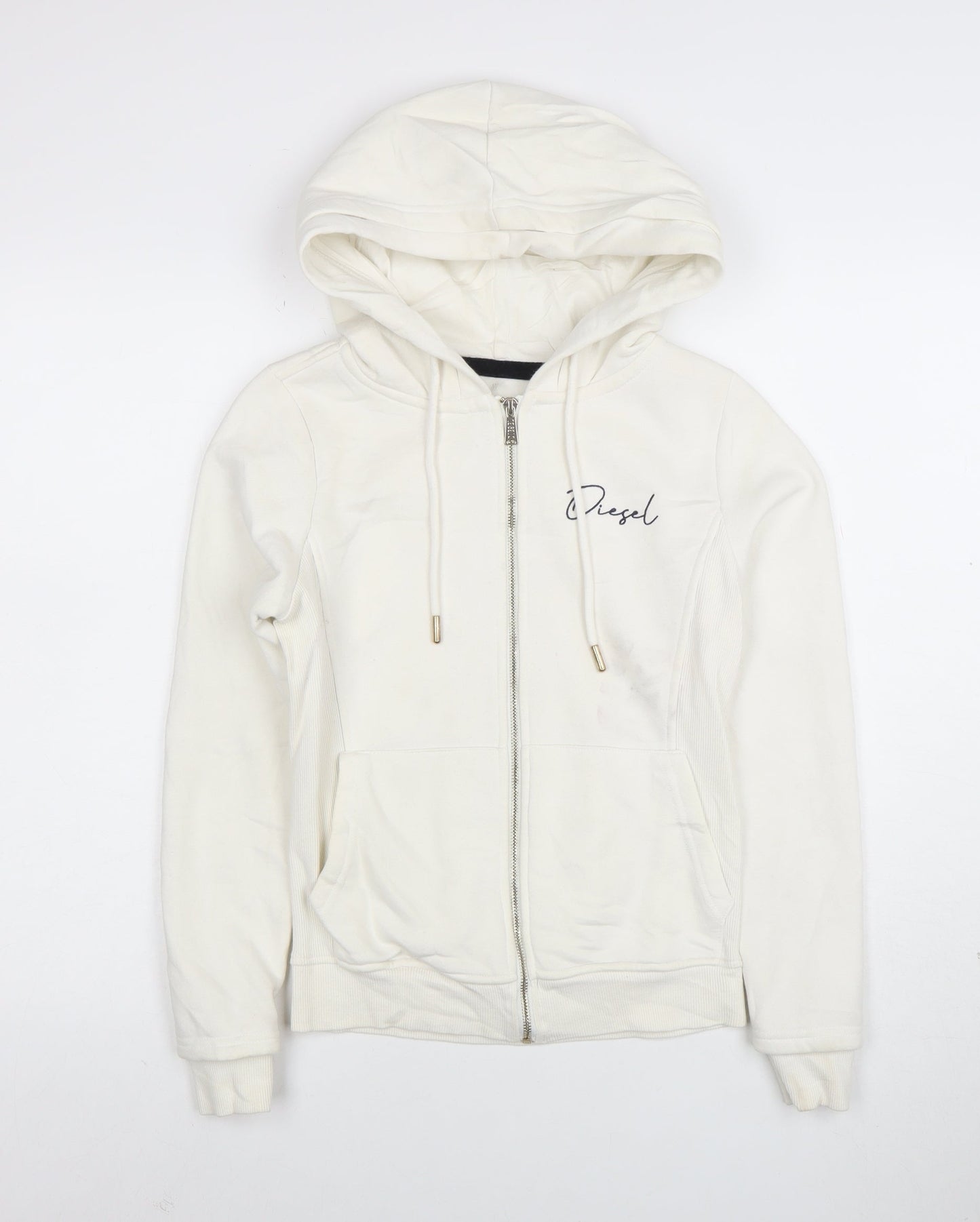 Diesel Womens Ivory Full Zip Hoodie XS Cotton Blend Casual