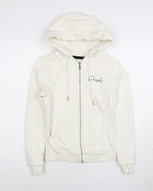 Diesel Womens Ivory Full Zip Hoodie XS Cotton Blend Casual