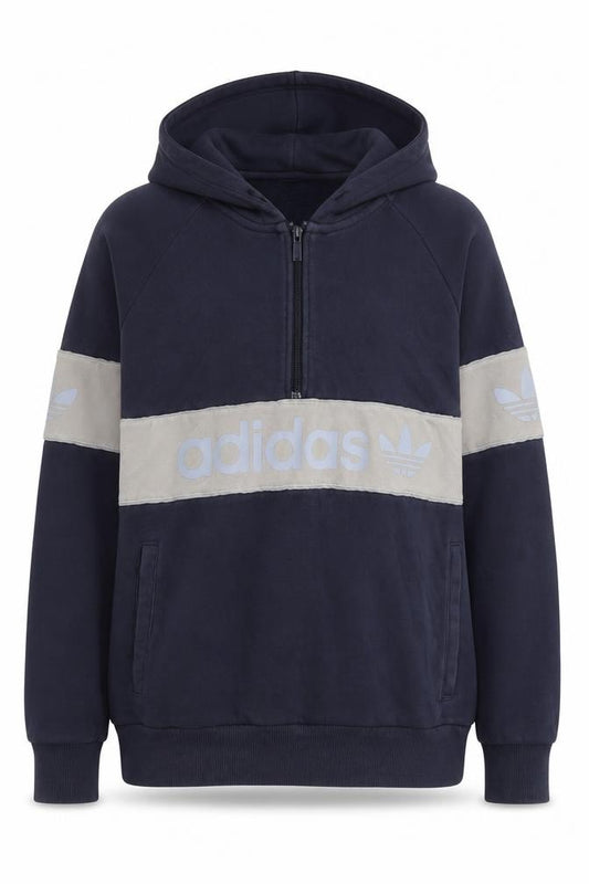 Adidas Womens Navy 1/2 Zip Hoodie Size 12 Cotton Blend Pullover