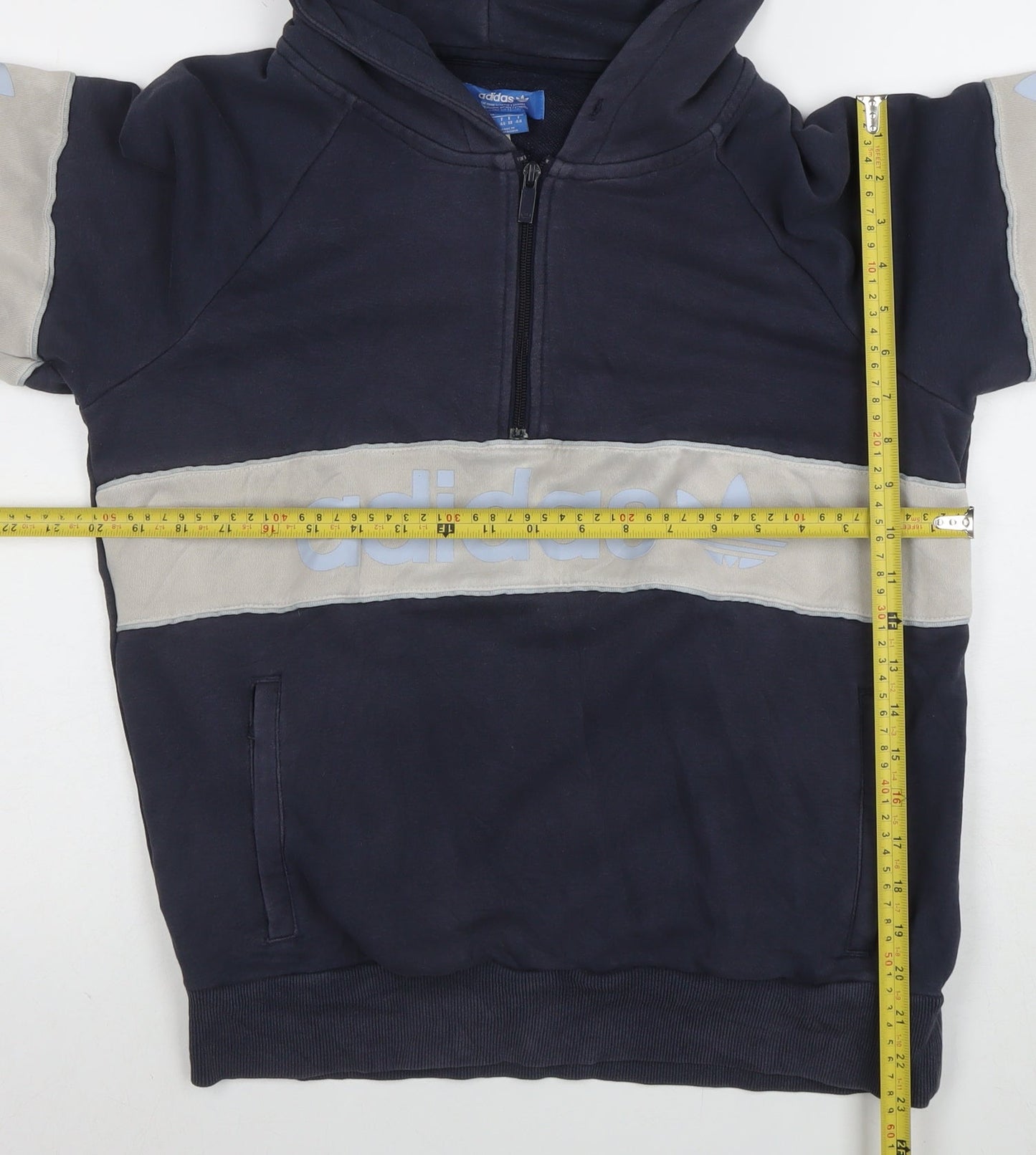 Adidas Womens Navy 1/2 Zip Hoodie Size 12 Cotton Blend Pullover