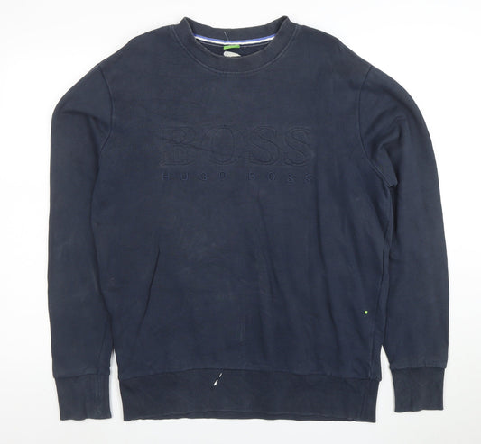 Hugo Boss Men's Blue Embroidered Logo Crew Neck Sweatshirt L