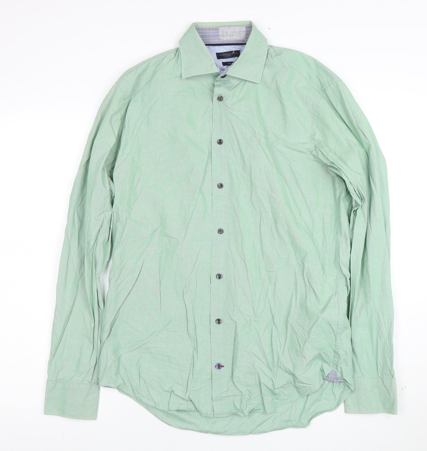 Tommy Hilfiger Men’s Green Slim Fit Long Sleeve Button-Up Shirt Size 15.75
