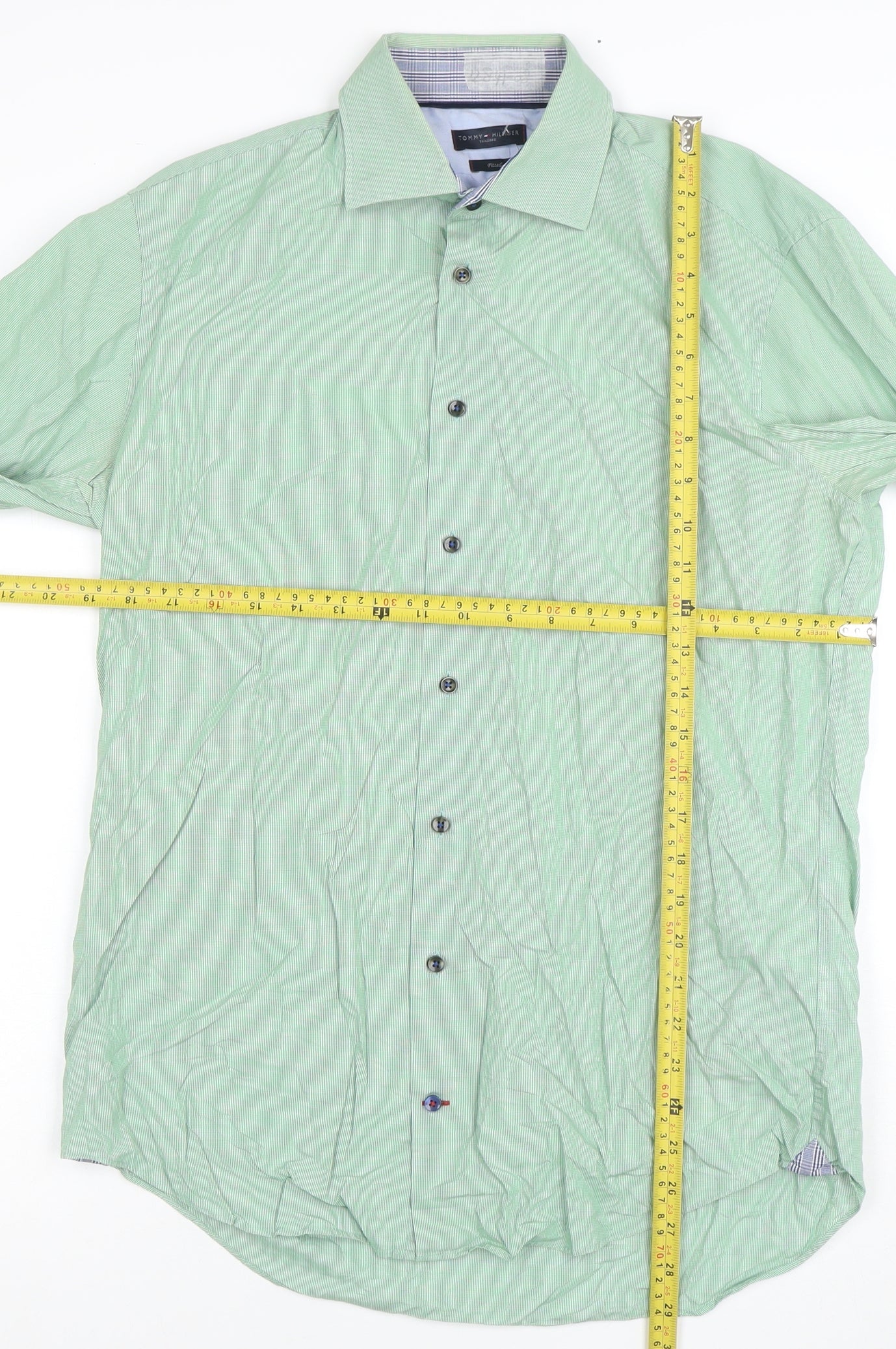 Tommy Hilfiger Men’s Green Slim Fit Long Sleeve Button-Up Shirt Size 15.75