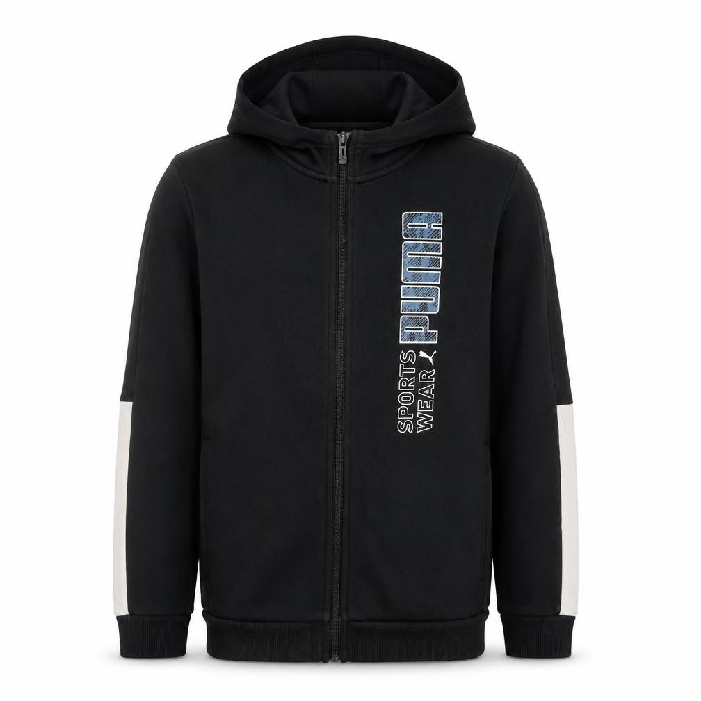 Puma Boys Black Full Zip Hoodie Size 15-16 Years Sportswear Logo
