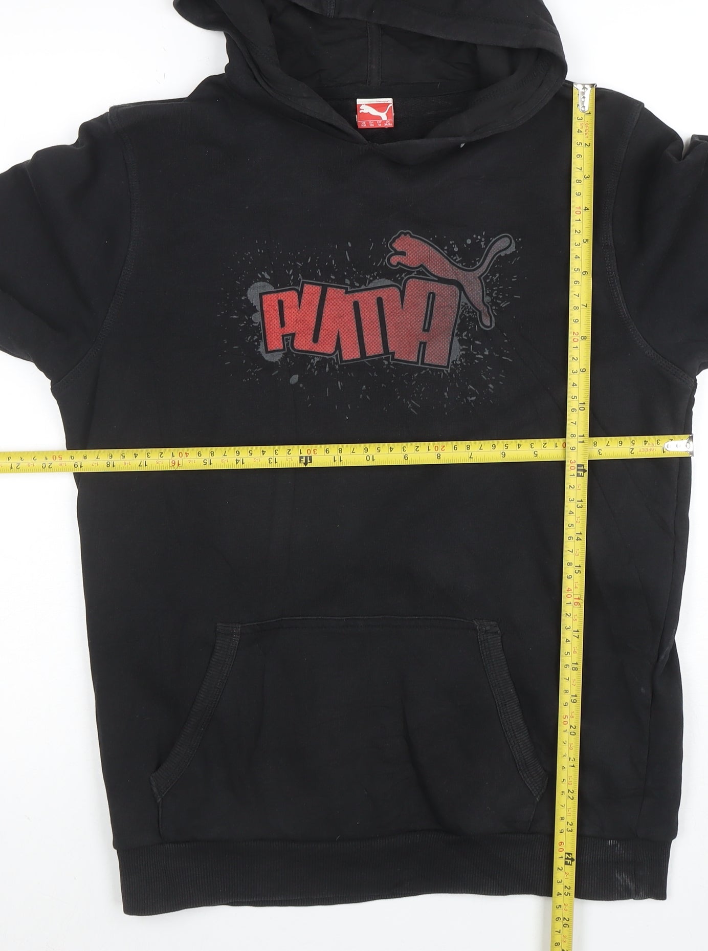 Puma Boys Black Pullover Hoodie Size 16 Graphic Print Cotton Blend