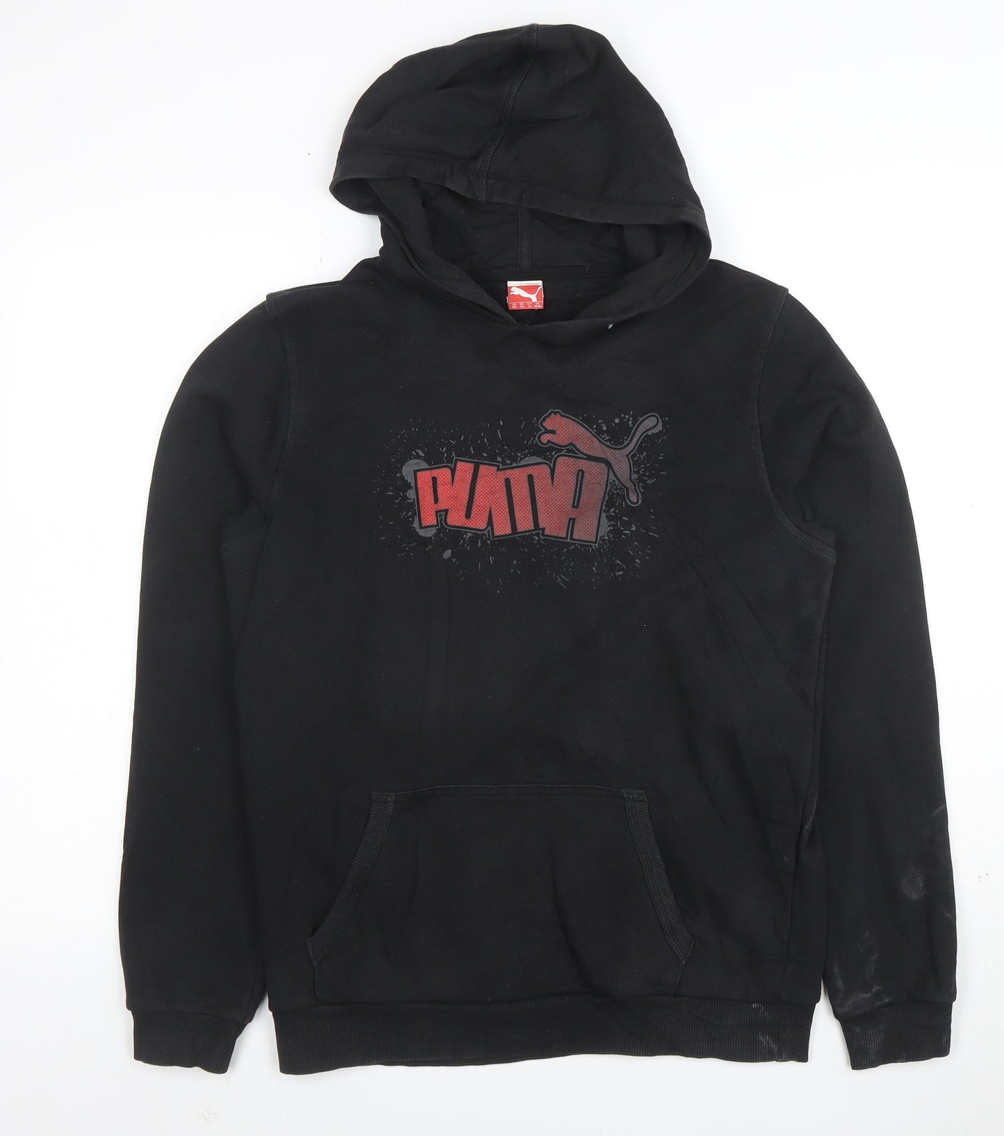 Puma Boys Black Pullover Hoodie Size 16 Graphic Print Cotton Blend
