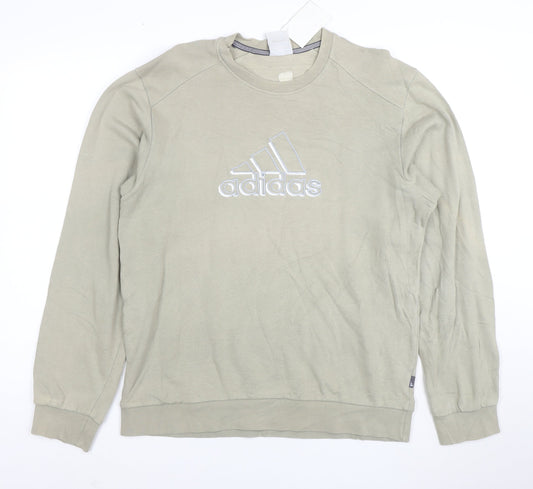 Adidas Men Beige Embroidered Logo Crew Neck Sweatshirt M