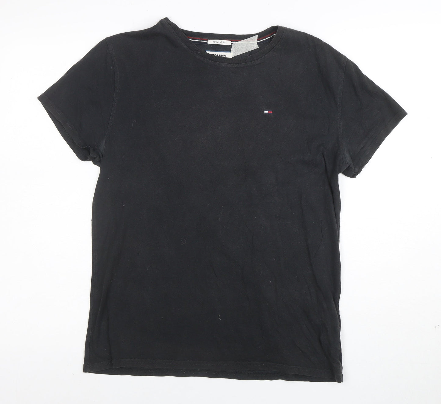 Tommy Jeans Men's Black Regular Fit Cotton Crew Neck T-Shirt Size S
