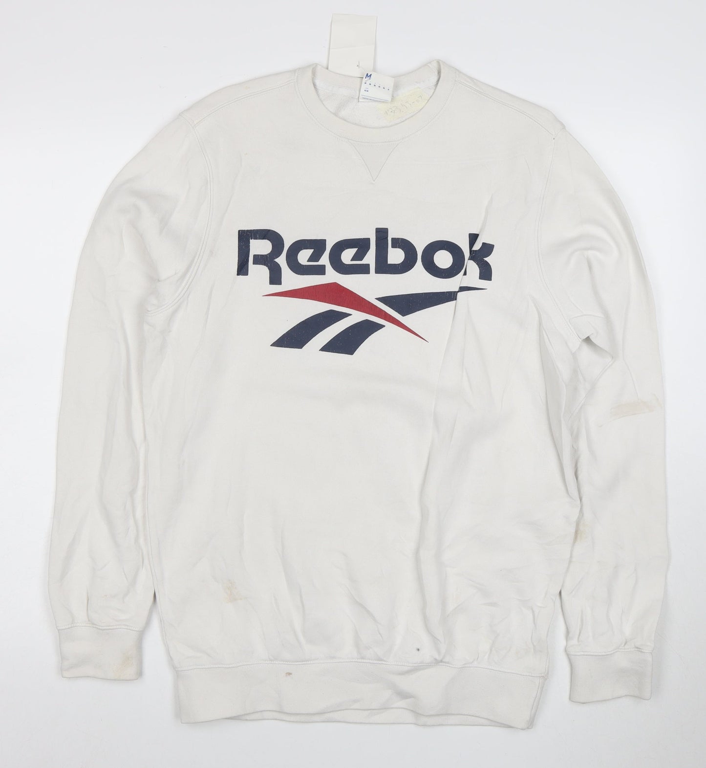 Reebok Men's White Pullover Sweatshirt M Logo Graphic Fleece