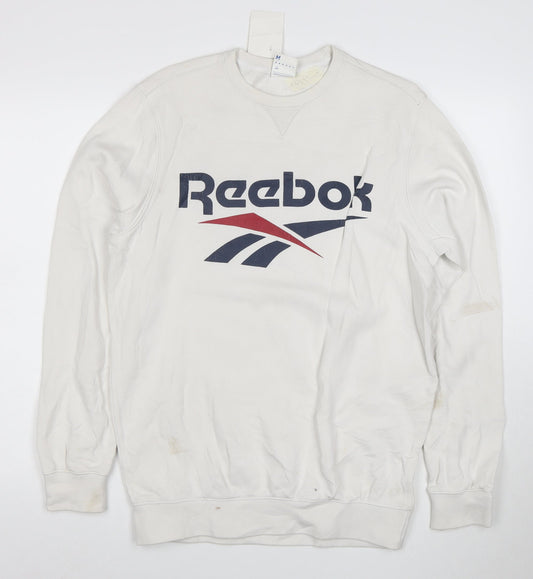 Reebok Men's White Pullover Sweatshirt M Logo Graphic Fleece