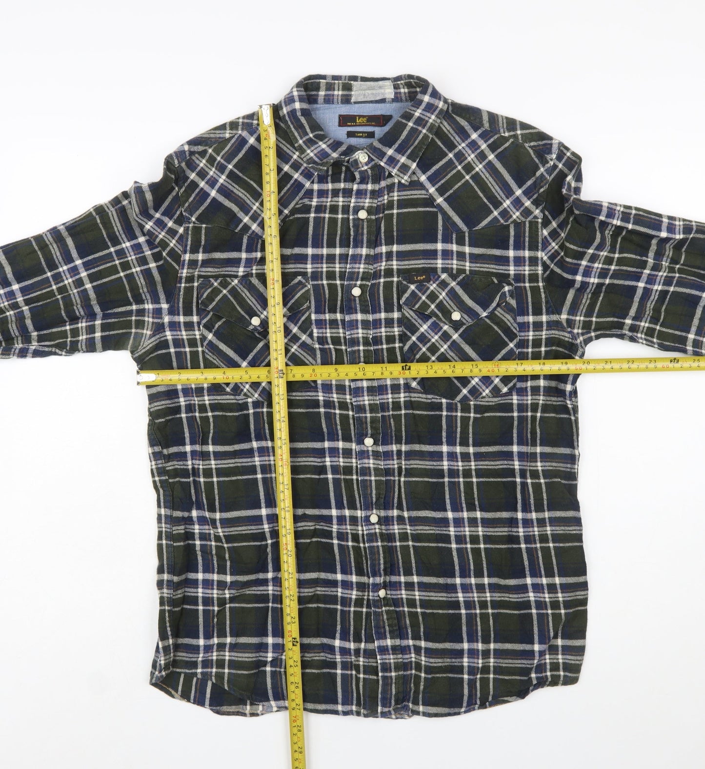 Lee Men's Green Check Slim Fit Flannel Long Sleeve Button-Up Shirt Size M