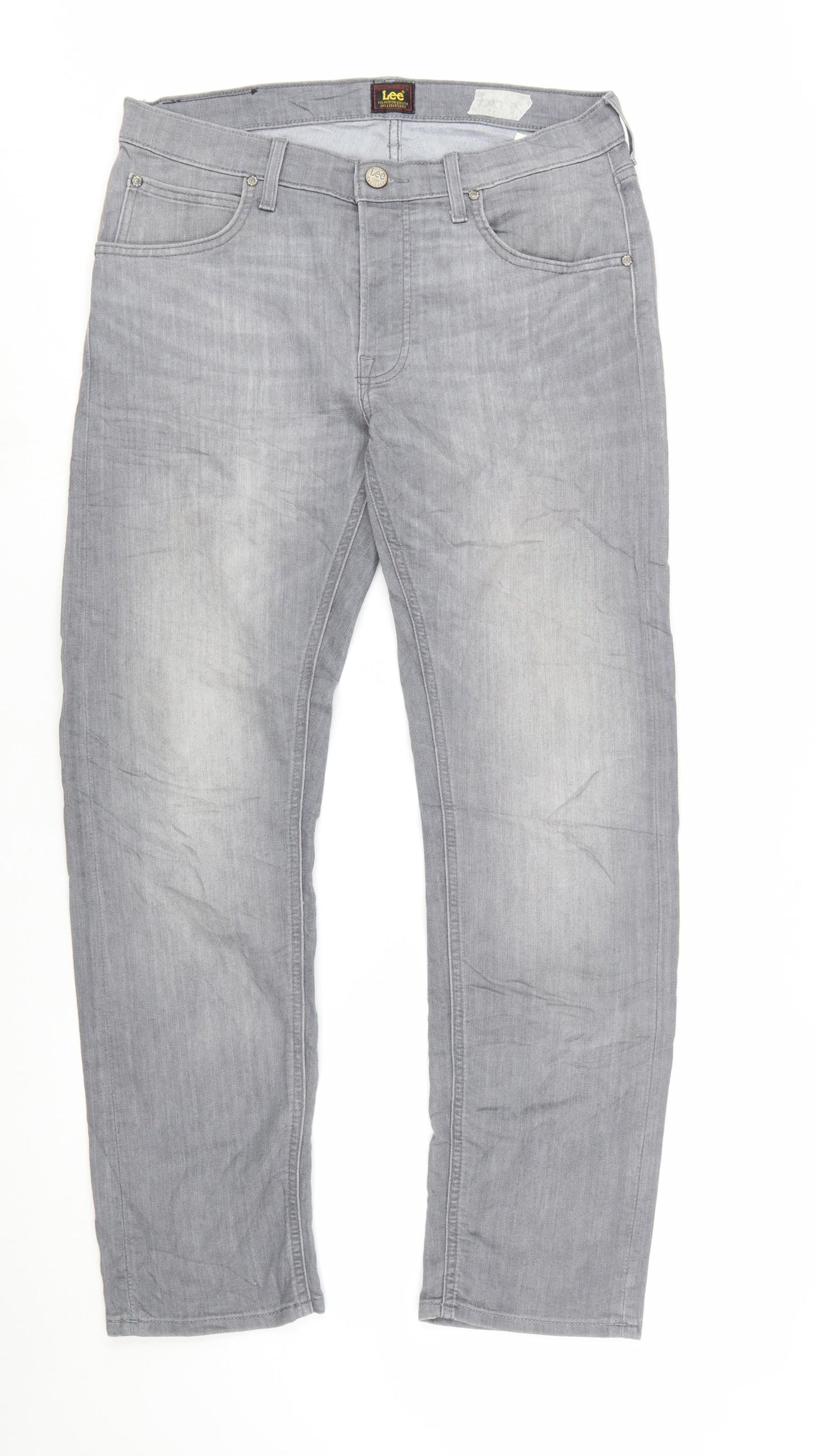 Lee Men's Grey Daren Button Fly Straight Jeans W32 L30 Cotton Blend
