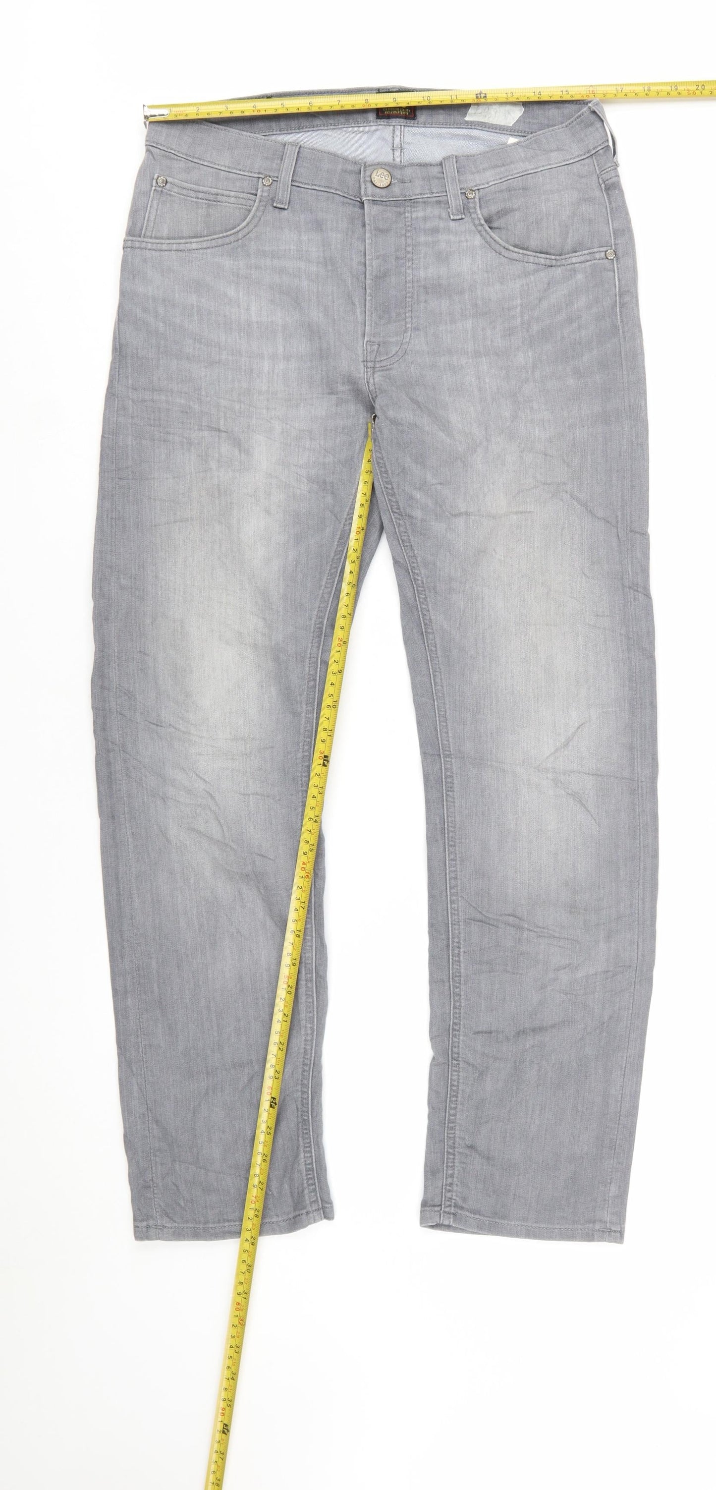Lee Men's Grey Daren Button Fly Straight Jeans W32 L30 Cotton Blend