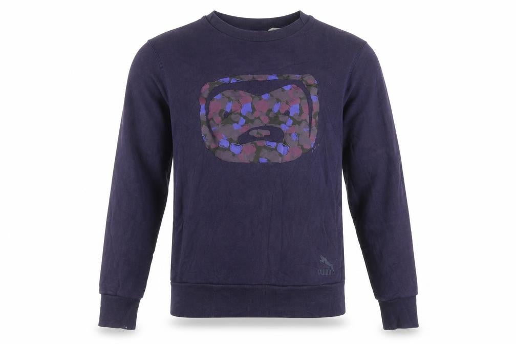 Puma Men's Navy Blue Graphic Print Crew Neck Sweatshirt Size S