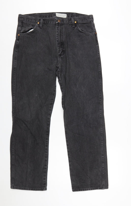 Wrangler Men's Black Straight Jeans 36x30 Regular Fit Denim