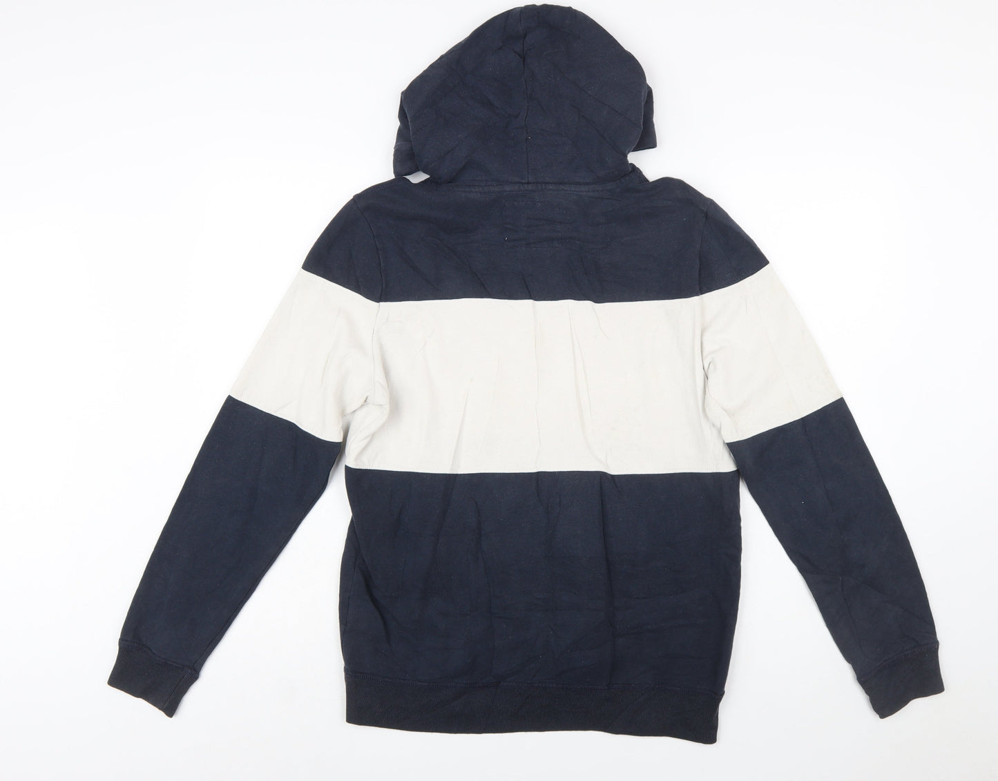 Hollister Mens Blue White Pullover Hoodie Small Logo Striped Sweatshirt
