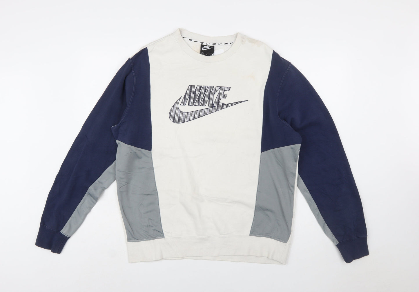 Nike Men's Grey Blue Crew Neck Pullover Sweatshirt M