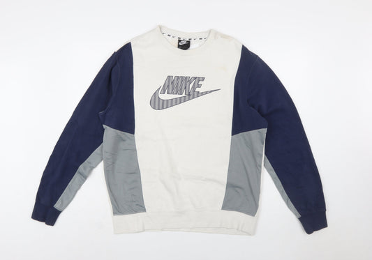 Nike Men's Grey Blue Crew Neck Pullover Sweatshirt M