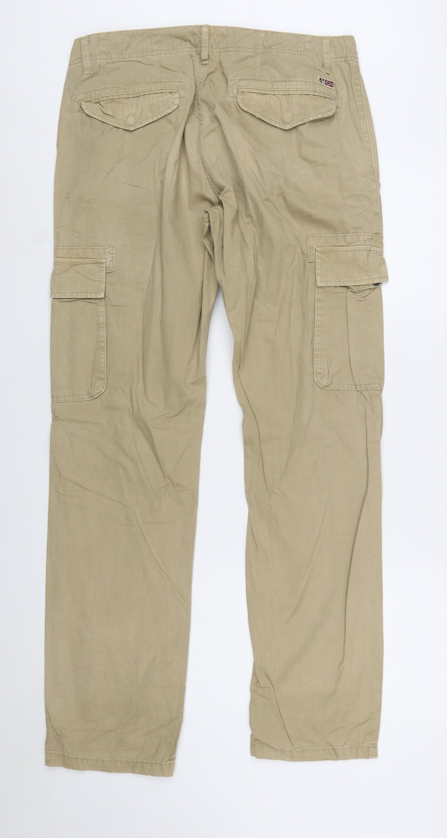 Napapijri Men's Beige Cotton Cargo Trousers 34W 34L Regular Fit