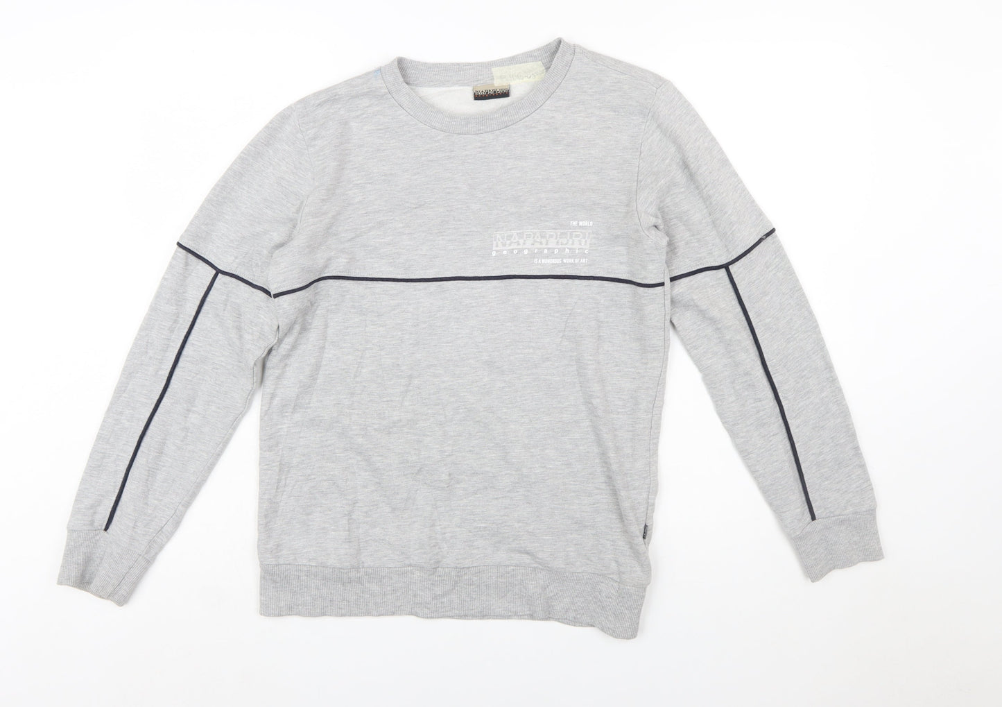 Napapijri Boys Grey Crew Neck Pullover Sweatshirt Size 14 Years