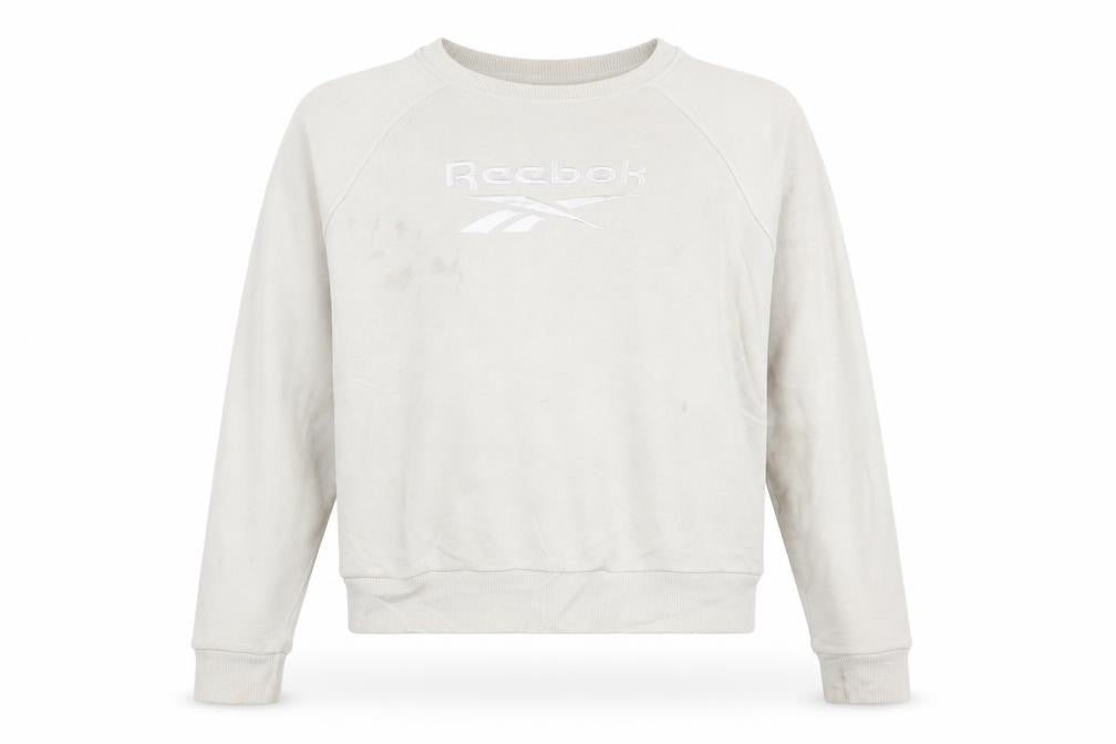Reebok Womens Beige Sweatshirt Small Crew Neck Logo Cotton Blend