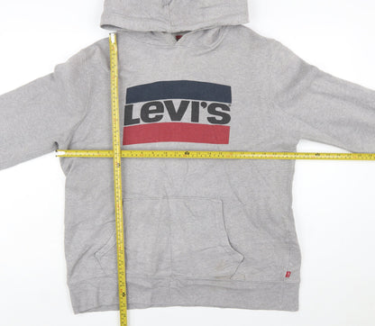 Preloved Levi's Men's Grey Logo Pullover Hoodie Size L - Back