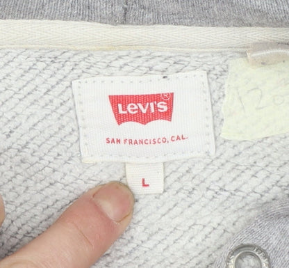 Preloved Levi's Men's Grey Logo Pullover Hoodie Size L - Image 5