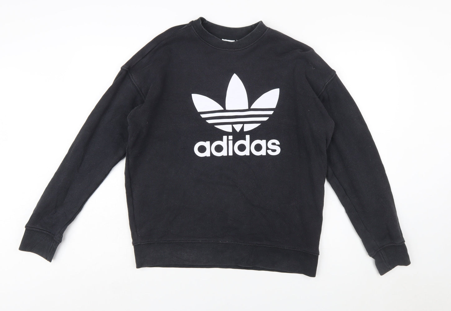 Adidas Womens Black Trefoil Logo Sweatshirt Size 10 Cotton Pullover