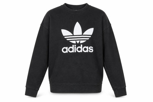 Adidas Womens Black Trefoil Logo Sweatshirt Size 10 Cotton Pullover