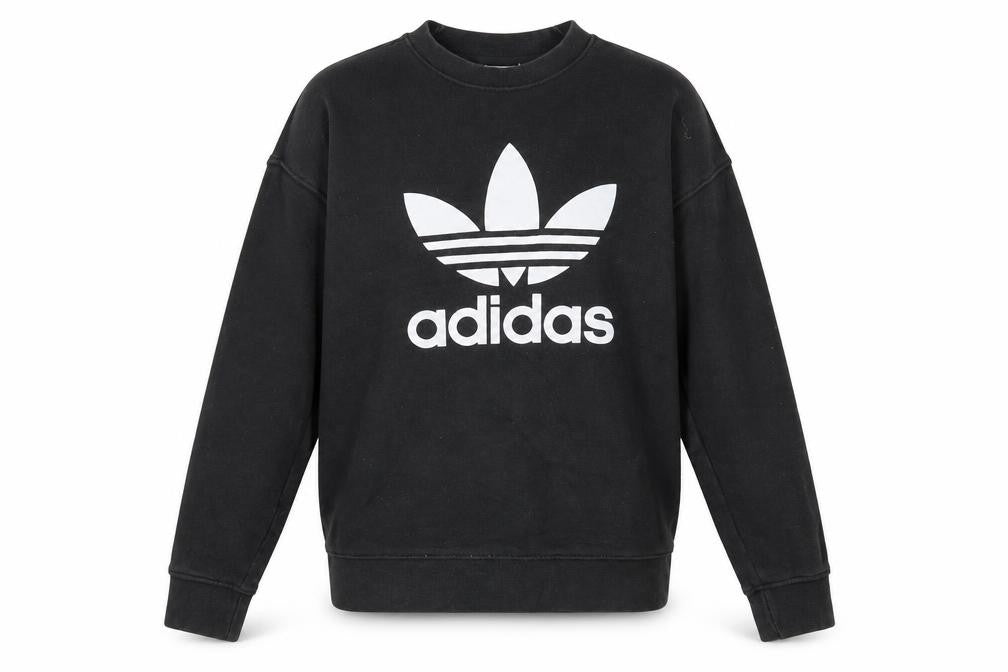 Adidas Womens Black Trefoil Logo Sweatshirt Size 10 Cotton Pullover