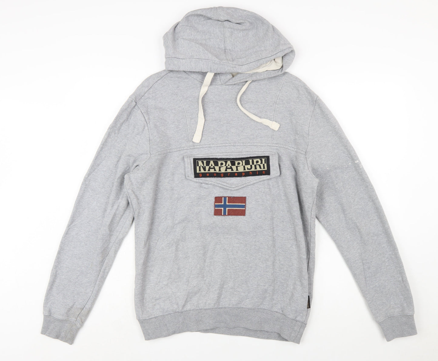 Napapijri Men's Grey Pullover Hoodie S Logo Outdoor Style